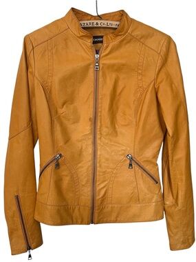 DANIER Orange Tan Leather Zip-Front Women's Jacket